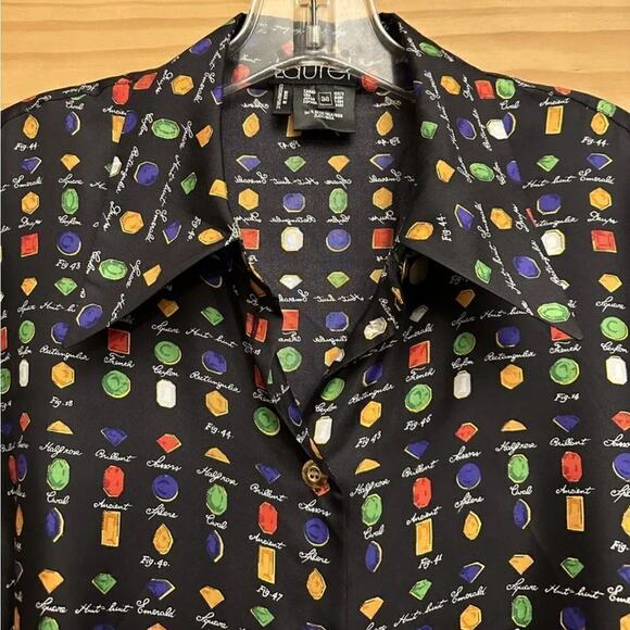 Vintage LAURÈL by Escada Silk Blouse Womens US 6 EU 38 Gemstone Print Black vtg - Picture 4 of 14